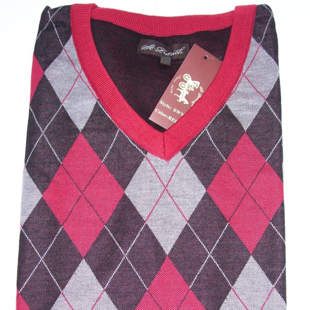2X Men's V Neck Red Argyle Sweater Vest 2XL